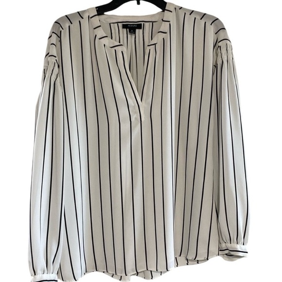 Alfani Blouse Ling Sleeve Sheer Stripe White Size Medium - Picture 1 of 5